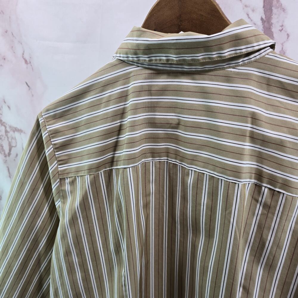 Foxcroft Shirt Women 16W Beige White Tan Striped Button Up Wrinkle Free Shaped - Picture 6 of 12